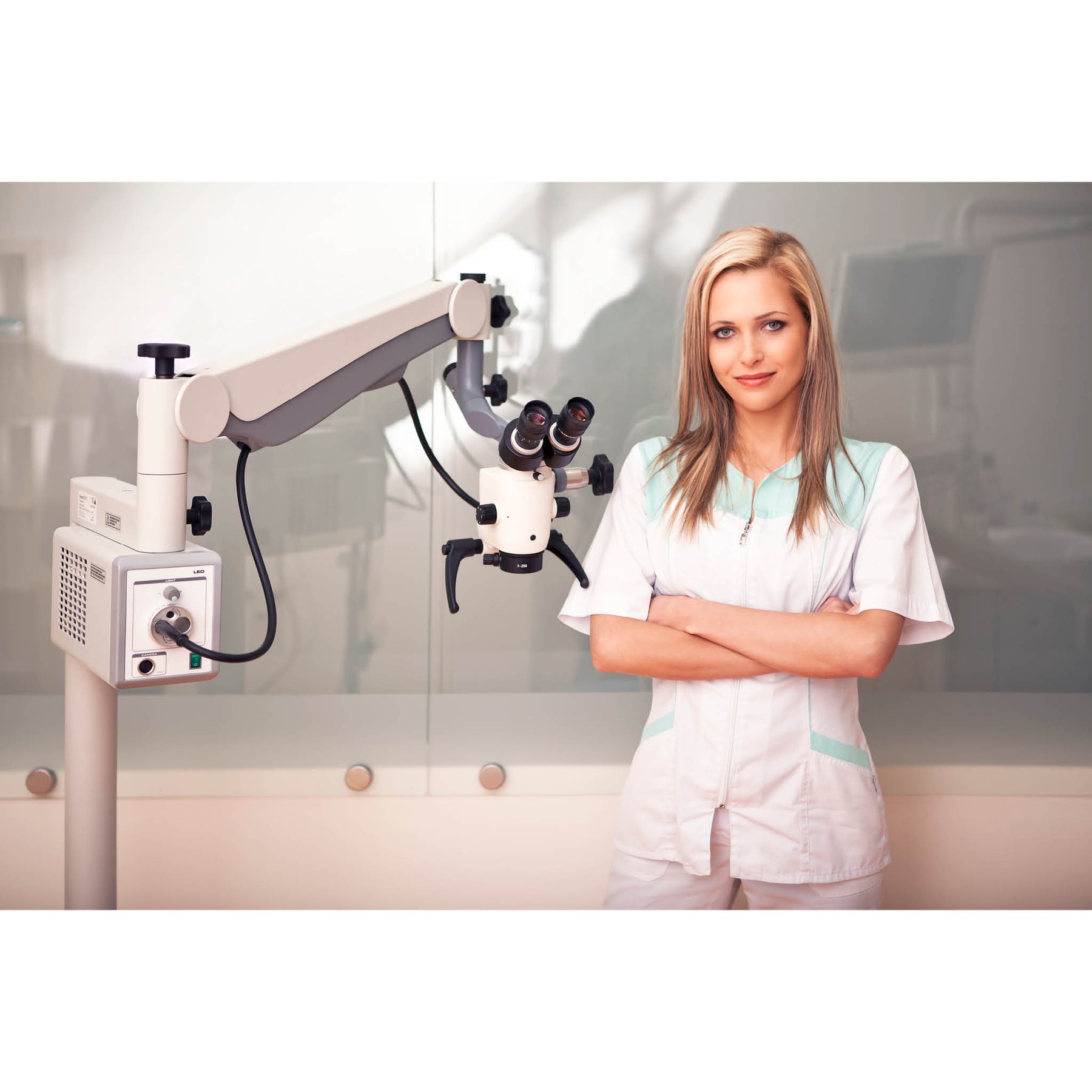 The Ecleris OM-100 Operating Microscope and Doctor.